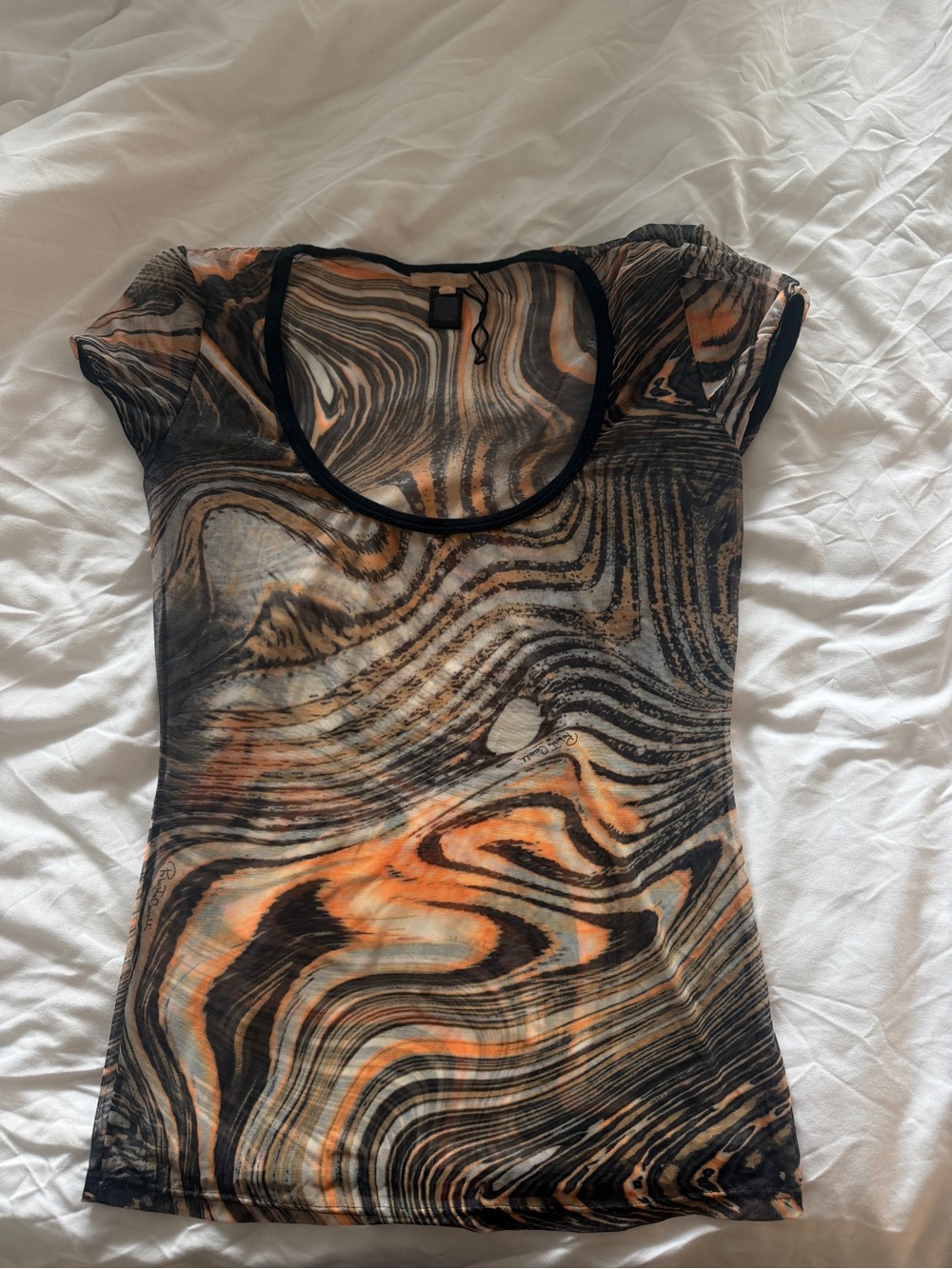 Vintage Roberto Cavalli Orange Swirl Short Sleeve Tee